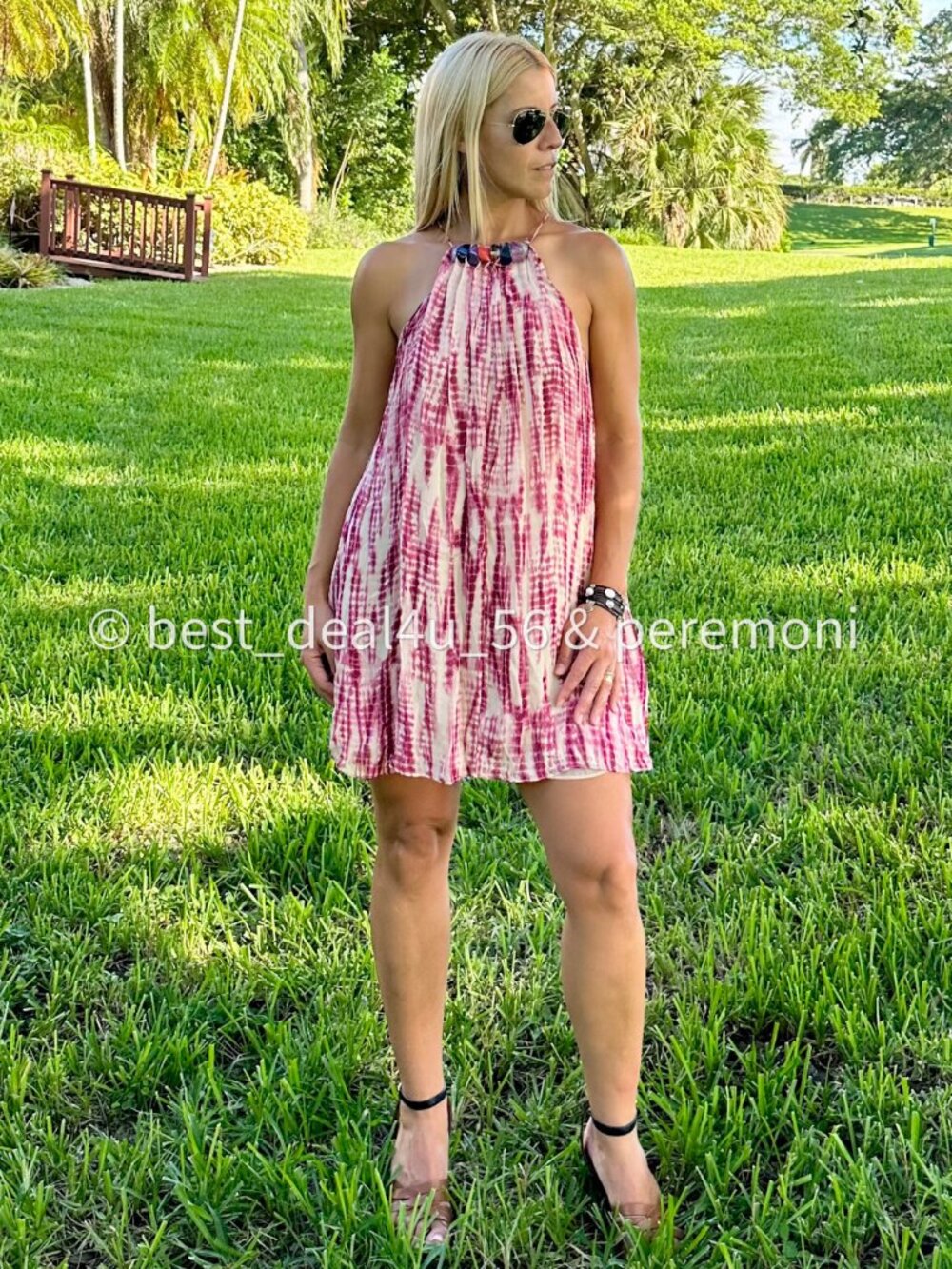 ZARA Beaded Tie-Dye Halter-Neck Viscose Dress Pink 6895/059 Size XS, S, M